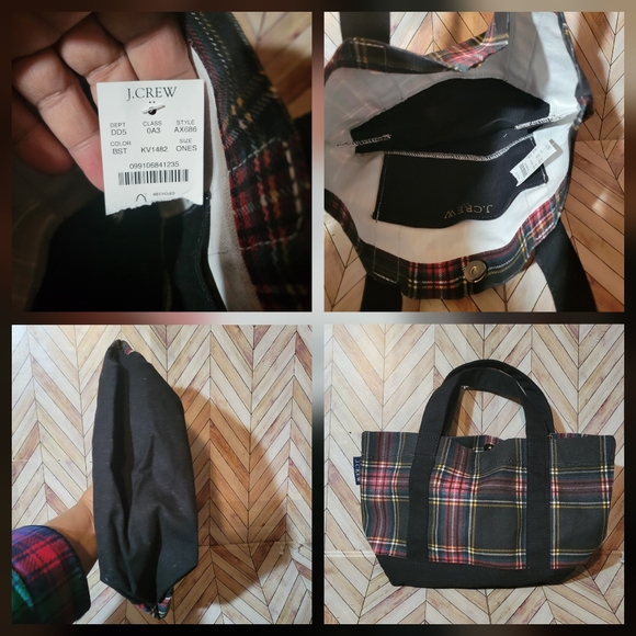 J Crew NWT Festive Stewart Tartan Plaid Structured Canvas Mini Tote Bag - Picture 2 of 2